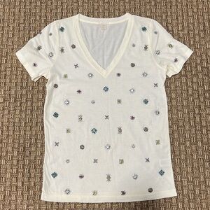 J.CREW tee shirt, embellished, size XXS, 100% cotton, good condition.